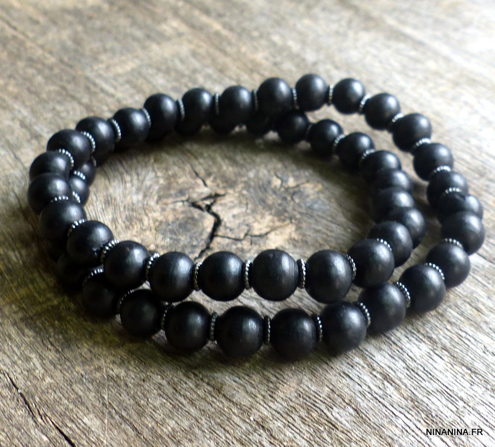 Bracelet perles en bois - noir - Dine Style